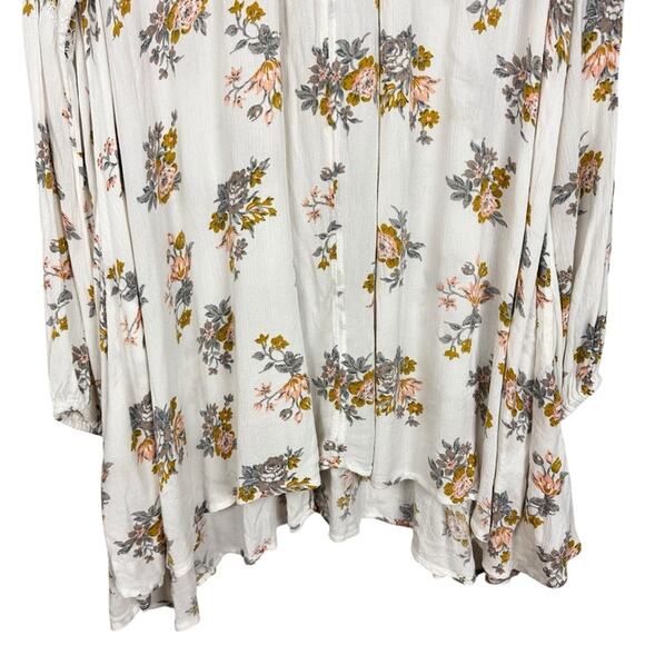 Free People White Gardenia Retro Print Swing Tunic Crepe Boho Dress Size Large - Picture 9 of 16